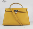 Hermes Kelly 35cm Togo Leather Bag Yellow 6308 Silver Hardware 6308