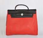 2012 New Hermes HerBag 31CM Togo leather Bag 9051 Black/Flame H9051