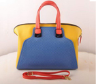 Fendi Chameleon Punch Saffiiano Leather Top Zip Tote Bag 2537 Blue-Yellow 2537