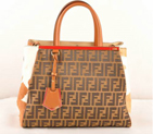 Fendi 2Jours Fabric&Horsehair Tote Bag F2552M Tan&White F2552M