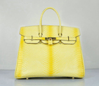 Hermes Birkin 35CM Lemon Snake Leather Tote Bag Gold H6089