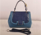 Fendi Silvana Croco-Ostrich Leather Flap Bag 2548 Blue 2548
