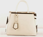 Fendi 2Jours Saffiiano Leather Horsehair Tote Bag F2552M White&Black F2552M