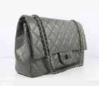 Chanel Flap Bag Quilted Gray Leather with Silver Chain 48102 48102