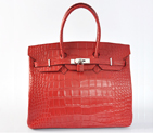 Hermes Birkin 35CM Crocodile stripes leather in Flame with Silver hardware H35CSFS