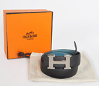 Hermes belt leather in Black/Medium Blue with H Silver Buckle H1002