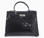 Hermes kelly 32CM Crocodile leather in Light Black with Silver hardware K32