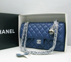 Chanel lambskin leather Blue Flap bag with Silver chain A1122BS