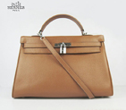 Hermes Kelly 35cm Togo Leather Bag Light Coffee 6308 Silver Hardware 6308