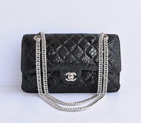 Chanel Black Snakeskin Leather Flap Bag Silver Hardware 1112
