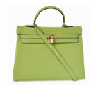 Hermes kelly 35CM clemence leather in Light green with Gold hardware K35CLGG