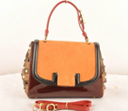 Fendi Silvana Suede&Patent Leather Flap Bag F2548 Tan&Bordeaux F2548