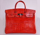Hermes Birkin 40CM Crocodile stripes leather in Flame with Silver hardware H40CLFS