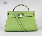Hermes Kelly 35cm Togo Leather Bag Green 6308 Silver Hardware 6308