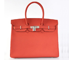Hermes Birkin 35CM clemence leather in Watermelon Red with Silver hardware H35LWRS