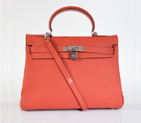 Hermes Kelly 32CM clemence leather in Watermelon Red with Silver hardware K32LSWRS