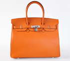 Hermes Birkin 35CM clemence leather in Orange with Silver hardware H35LSOS