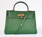 Hermes Kelly 32CM clemence leather in Dark Green with Gold hardware K32LSDGG