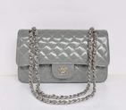 Chanel Grey Patent Leather Flap Bag Silver Hardware 1112