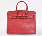 Hermes Birkin 35CM Ostrich stripes leather in Flame with Gold hardware H35POSG