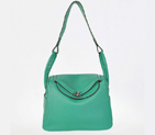 Hermes Lindy 30CM Havanne Handbags 1057 Green Leather Silver Hardware H1057
