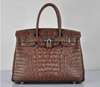 Hermes Birkin 30CM Tote Bag Croco Brown Leather H6088 Silver H6088