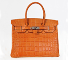 Hermes Birkin 30CM Crocodile stripes leather in Orange with Silver hardware H30CSOS