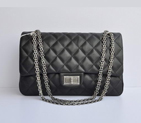 Chanel Classic Falp Bag Resin Skin A28668 Black with Silver Chain A28668