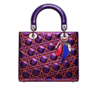 Metallic purple leather 'Lady Dior' bag with orange 'Cannage' stitching M0550PAMD M938