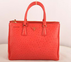 Prada Medium Ostrich Leather Tote Bag Red 16625M
