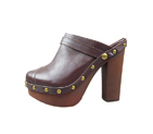 Chanel Brown Leather Clog High Heel 006