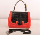 Fendi Silvana Croco-Ostrich Leather Flap Bag 2548 Black-Red 2548