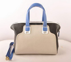 Fendi Chameleon Punch Saffiiano Leather Top Zip Tote Bag 2545 White-Black 2545