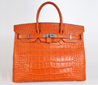 Hermes Birkin 35CM Orange Crocodile stripes leather(Silver) H35OCSS