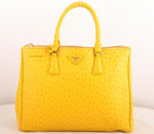 Prada Medium Ostrich Leather Tote Bag Yellow 16625M