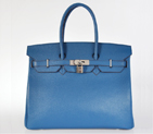Hermes Birkin 35CM clemence leather in turkey blue with Silver hardware H35POSG
