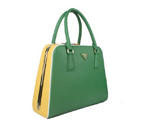 Prada Saffiano Leather Medium Tote Bag BL5018 Green&Yellow BL5018