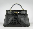 Hermes 32CM Black Crocodile Stripe(gold) HKL32BCSG016