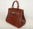 Hermes Birkin 30CM Crocodile stripes leather in Dark Brown with Silver hardware H30CSDBS