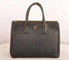 Prada Medium Ostrich Leather Tote Bag Black 16625M