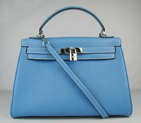 Hermes Kelly Handbags 32CM Light Blue(silver) HKL32OLBS007