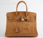 Hermes Birkin 35CM with Embossed logo Handbag Light Coffee 6089 6089