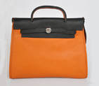 2012 New Hermes HerBag 31CM Togo leather Bag 9051 Black/Orange H9051