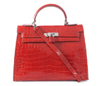 Hermes kelly 32CM Crocodile leather in Light Flame with Silver hardware K32