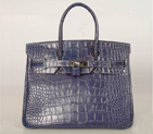 Hermes Birkin 30CM Crocodile stripes leather in Blue with Silver hardware H30CSBS