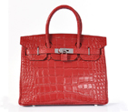 Hermes Birkin 30CM Crocodile stripes leather in Flame with Silver hardware H30CSFS