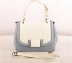 Fendi Silvana Croco-Ostrich Leather Flap Bag 2548 White-Blue 2548