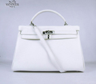 Hermes Kelly 35cm Togo Leather Bag White 6308 Silver Hardware 6308