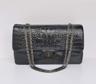 Chanel Classic Flap Bag Croc Veins Leather 1113 Black 1113