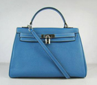Hermes Kelly Handbags 32CM Middle Blue(silver) HKL32OMBS009